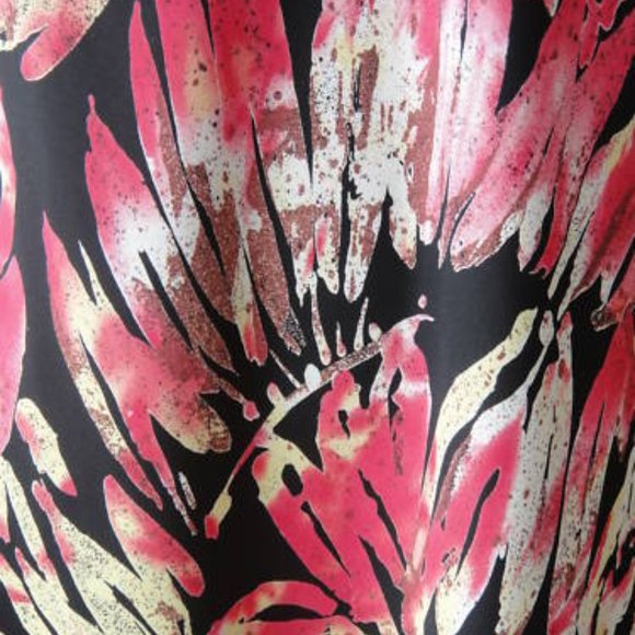 New * Beautiful SEXY * BLACK Chiffon TROPICAL FERNS FLOWERS midi slvls dress - M - Picture 2 of 4